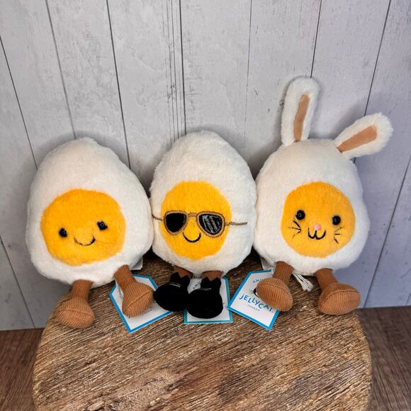 Jellycat Boiled Egg Set of 3 Boiled Egg Chic Bunny Happy FAST SHIP NEW - Picture 1 of 9